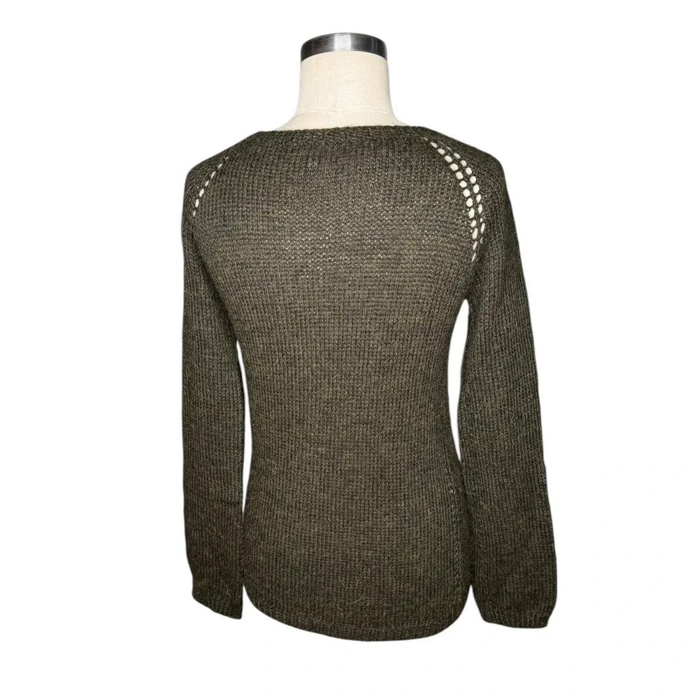 DOSA Olive Green Alpaca Hand Knit Button Front Cardigan Sweater Women's‎ Size 3